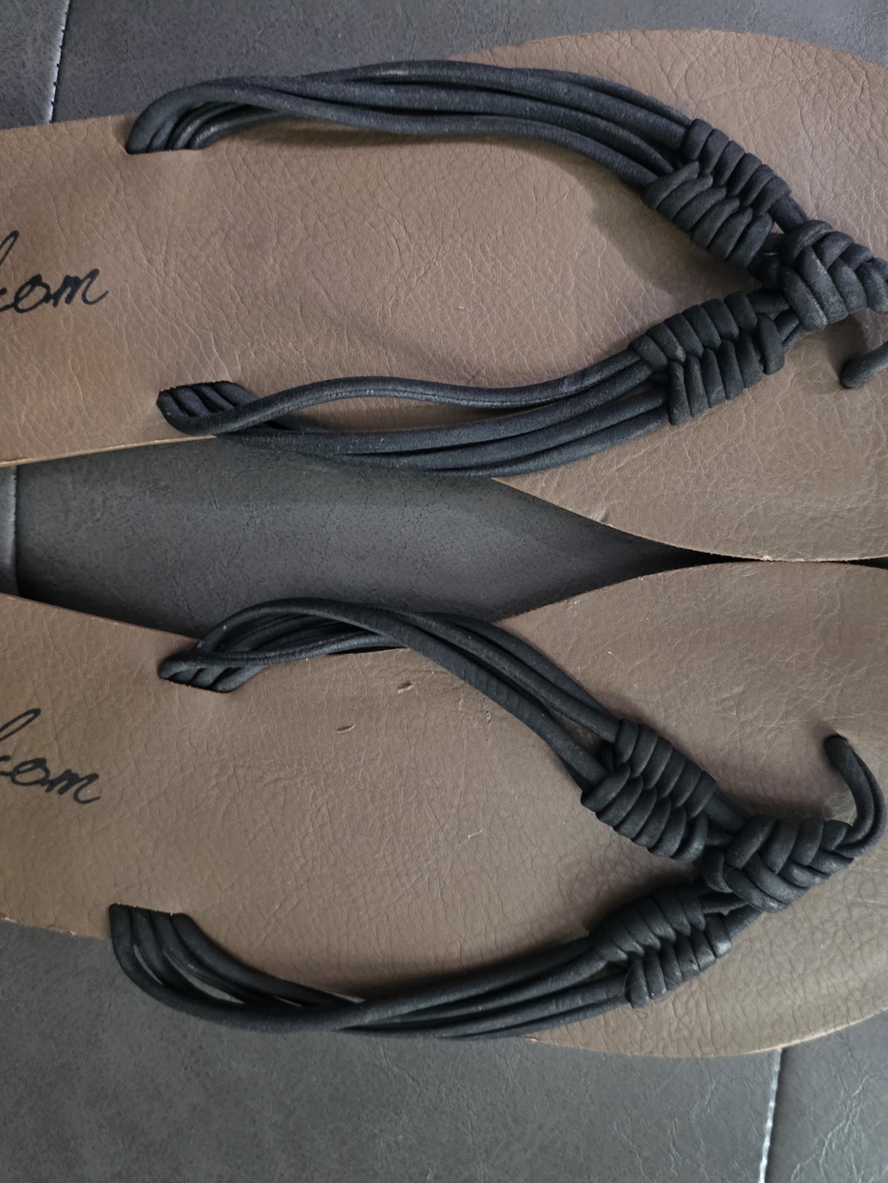 Volcom Brown Footbed Sandal with Black Knotted Straps